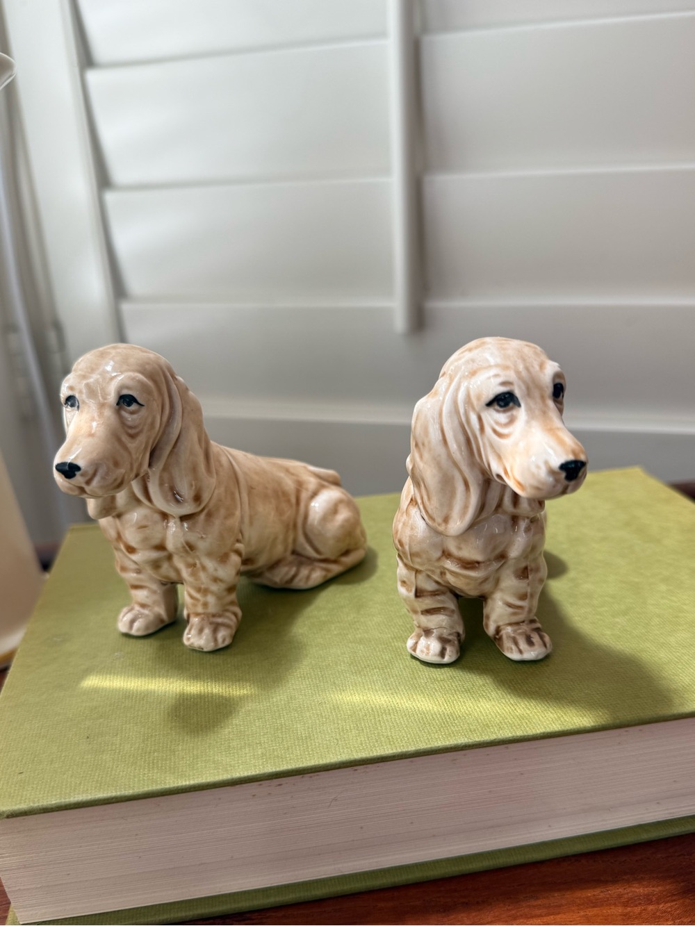 Vintage Ceramic Beige Dachshund Accent Figurines - Pair